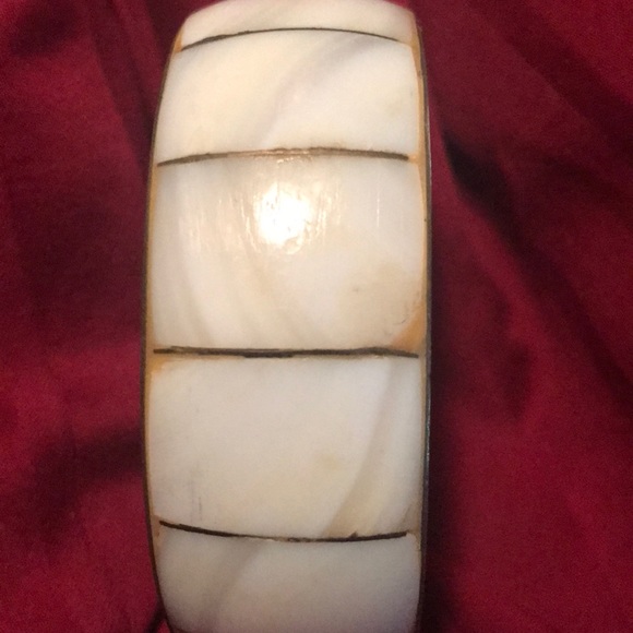 mother of pearl & brass bangle bracelet wide ethnic artisan handmade Vintage - Picture 7 of 7